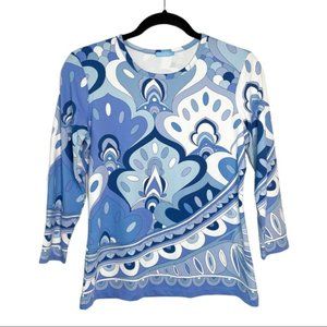 J. McLaughlin Blue Patterned Top Size Medium